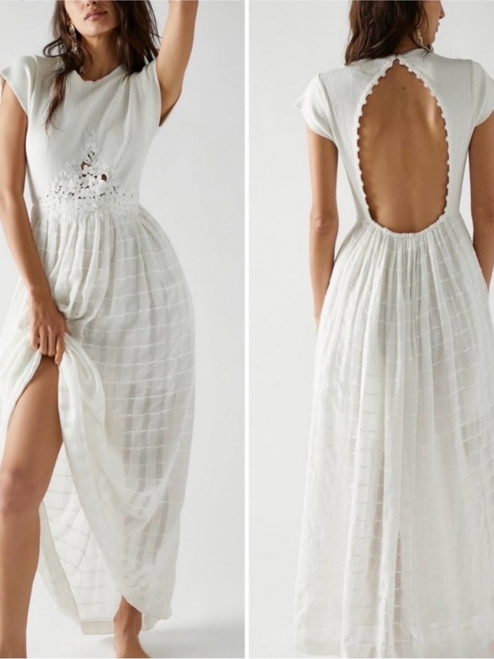 Free People White Boho Lacey Ethereal Serenity Maxi Dress